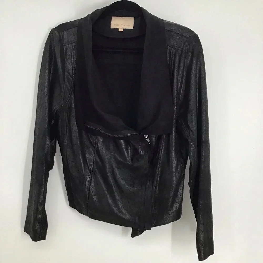 Gibson Latimer Women’s Faux Suede Casual Zip Moto Style Jacket W/Sheen Size M